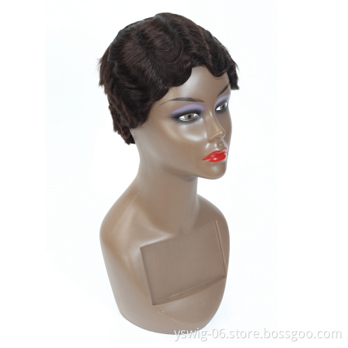 Brazilian Hair Bob Wig No Lace Human Hair 130% Density Machine Made Bob Human Hair Pixie Cut Short Finger Wave Wig None Lace Wig
